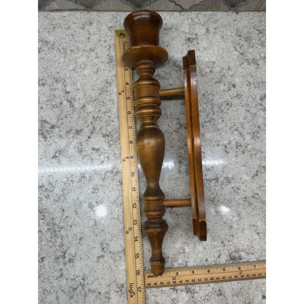 Vintage Wooden Wall Sconce Candle Holder Spindle Style Traditional Brown 16 Inch